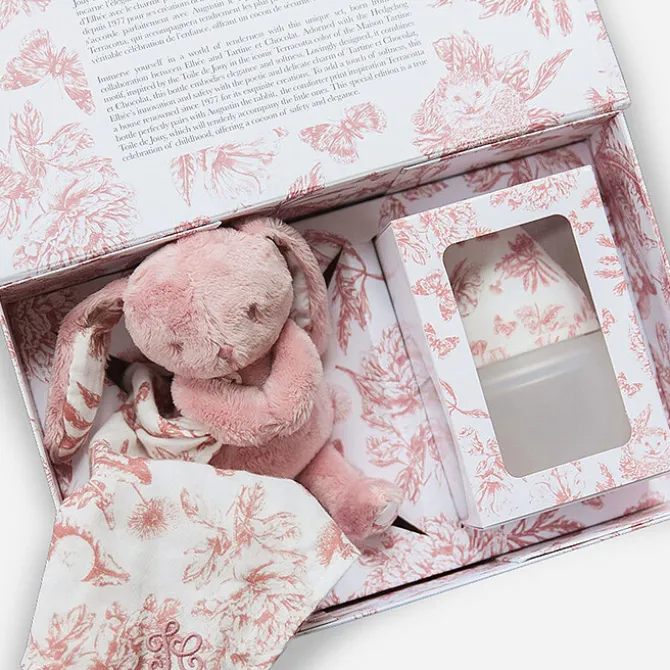 Elhée Coffret Biberon BibRond 150 ml et Doudou - Toile de Jouy Terracotta