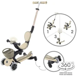 Globber Trottinette Evolutive Go Up Baby 360 Lights - Taupe