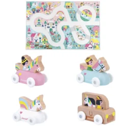 Janod Pack Tapis Royaume Enchanté et 4 Voitures - Cross Roads