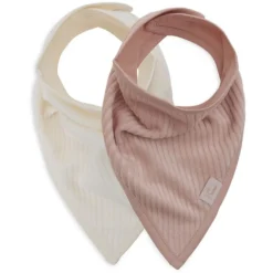 Jollein Lot de 2 Bavoirs Bandana Velvet Rib - Wild Rose & Ivory
