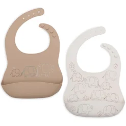 Jollein Lot de 2 Bavoirs Silicone - Elephant Tales