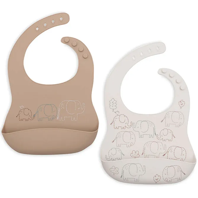 Jollein Lot de 2 Bavoirs Silicone - Elephant Tales
