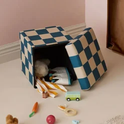 Kid's Concept Pouf Assise avec Rangement - Carreaux Damiers Bleu