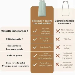 Les Petites Billes Gigoteuse Evolutive 4 Saisons Vert d'eau - 6/18 Mois