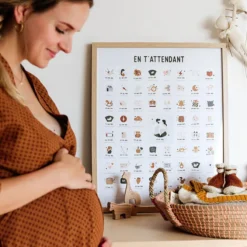 Les Petites Dates Affiche En T'attendant Maman et Papa Peaux Claires - 50 x 40 cm