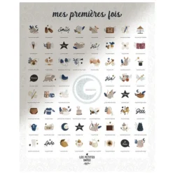 Les Petites Dates Affiche Mes Premières Fois Bleu Cobalt Maman et Papa - 50 x 40 cm