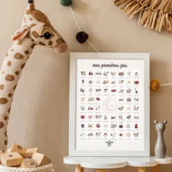Les Petites Dates Affiche Mes Premières Fois Rose Poudré Maman et Papa - 50 x 40 cm