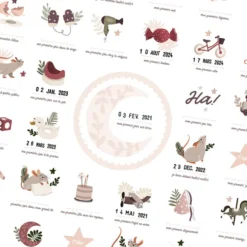 Les Petites Dates Affiche Mes Premières Fois Rose Poudré Maman et Papa - 50 x 40 cm