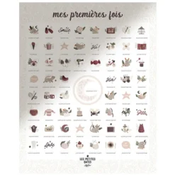 Les Petites Dates Affiche Mes Premières Fois Rose Poudré Maman et Papa - 50 x 40 cm