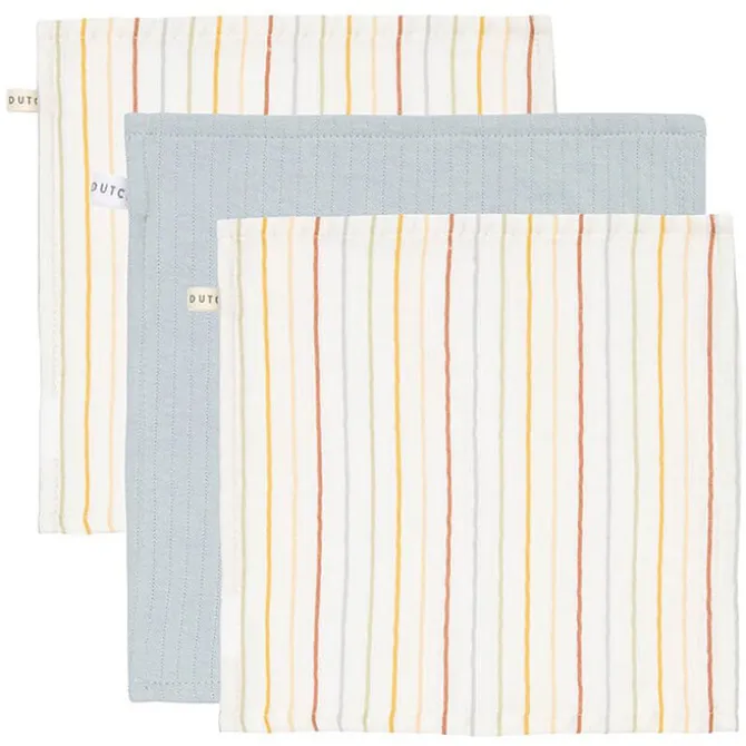 Little Dutch Lot de 3 Débarbouillettes Pure & Vintage - Sunny Stripes & Soft Blue