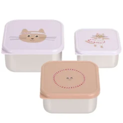 LÄSSIG Lot de 3 Petites Boîtes à Goûter Tiny Team - Chat