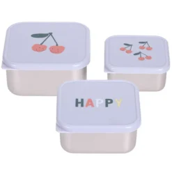 LÄSSIG Lot de 3 Petites Boîtes à Goûter Happy Fruits - Cerise