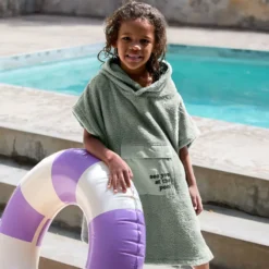 LÄSSIG Poncho Surf en Terry Vert - 3/6 Ans