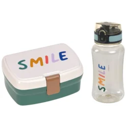 LÄSSIG Set Boîte à Goûter et Gourde Little Gang - Smile Vert Océan