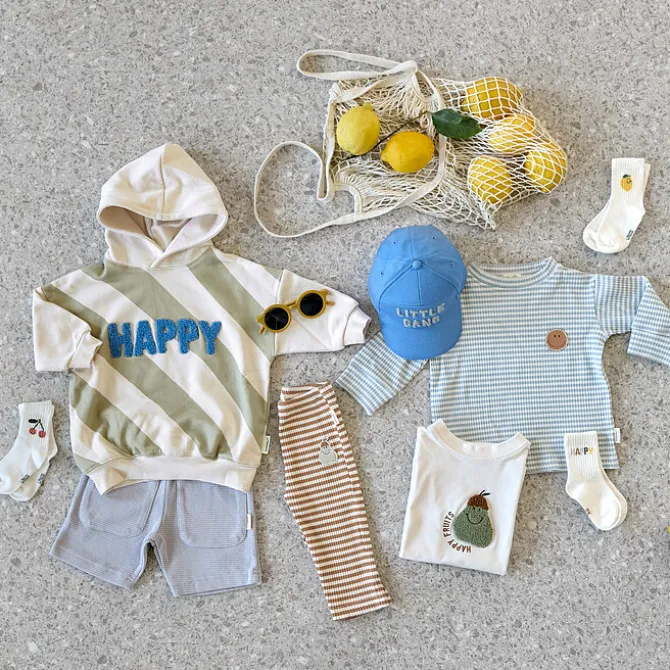 LÄSSIG Sweat à Capuche Little Gang Happy Blanc Kaki - 1/2 Ans