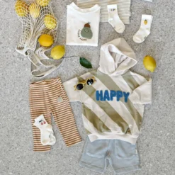 LÄSSIG Sweat à Capuche Little Gang Happy Blanc Kaki - 1/2 Ans