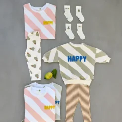 LÄSSIG Sweat Little Gang Happy Blanc Kaki - 1/2 Ans