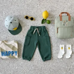 LÄSSIG Sweat Little Gang Happy Blanc Kaki - 3/6 Mois