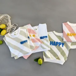 LÄSSIG Sweat Little Gang Happy Blanc Kaki - 3/6 Mois