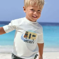LÄSSIG T-shirt Anti-UV Manches Courtes Camper Ecru - 7/12 Mois