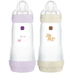 MAM Lot de 2 Biberons Anti-coliques Easy Lilas et Sable - 320 ml
