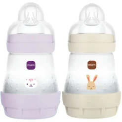 MAM Lot de 2 Biberons Anti-coliques Easy Start Lilas et Sable - 160 ml