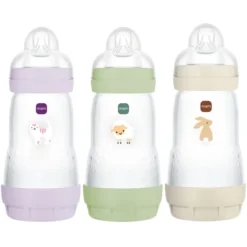 MAM Lot de 3 Biberons Anti-coliques Easy Start Lilas, Vert et Sable - 260 ml