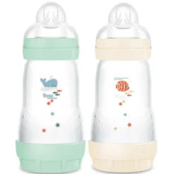 MAM Lot de 2 Biberons Anti-coliques Easy Start Menthe et Coton - 260 ml