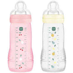 MAM Lot de 2 Biberons Easy Active 2ème Âge Berry & Pearl - 330 ml