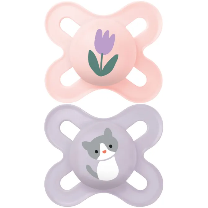 MAM Lot de 2 Sucettes Original Naissance Fleur et Chaton - 0/2 Mois
