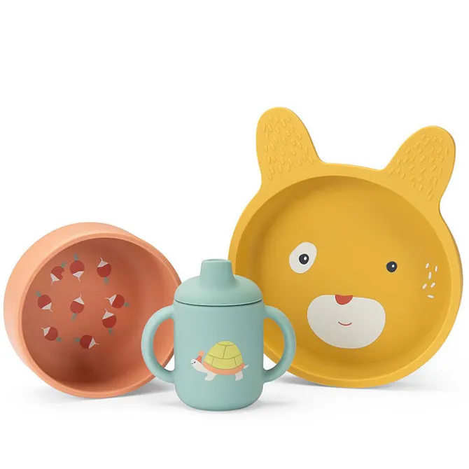 Moulin Roty Set de Vaisselle Silicone 3 Pièces - Trois Petits Lapins