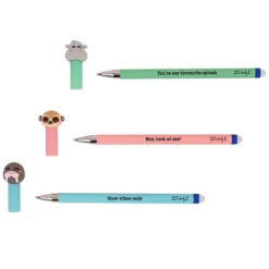 Mr Wonderful Lot de 3 Stylos Effaçables Bo-Bo - Morse, Surricate et Hippopotame