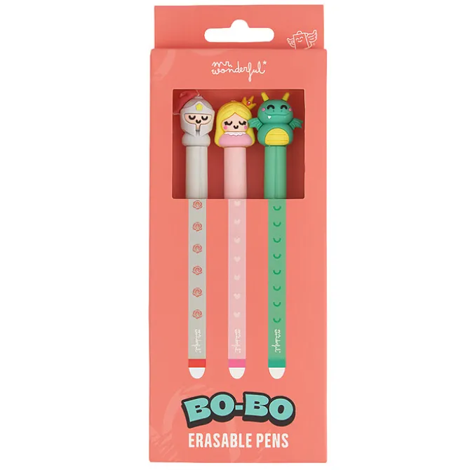 Mr Wonderful Lot de 3 Stylos Effaçables Bo-Bo - Chevalier, Princesse et Dragon