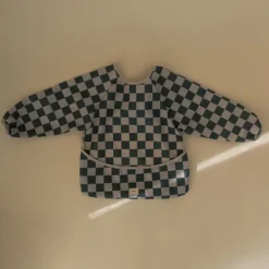 mushie Bavoir à Manches Olive Check - 6/24 Mois