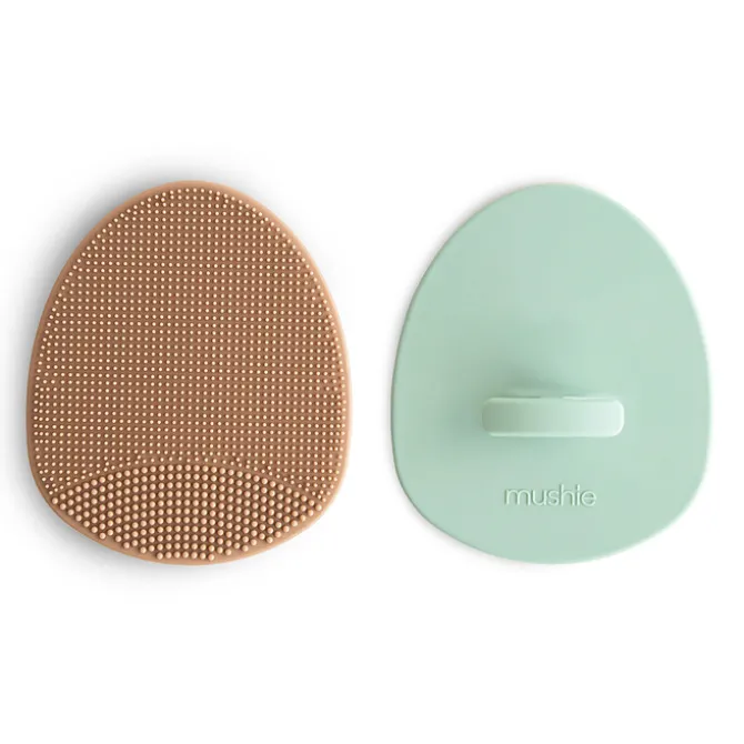 mushie Lot de 2 Brosses de Massage - Naturel & Cambridge Blue
