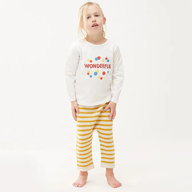 Oeuf NYC Pantalon à Rayures Blanc et Mimosa - 12 Mois