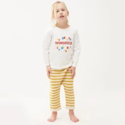 Oeuf NYC Pantalon à Rayures Blanc et Mimosa - 6 Mois