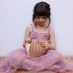 Olli Ella Panier en Rotin Coeur - Rose