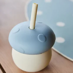 OYOY Verre avec Paille Champignon - Off White Blue