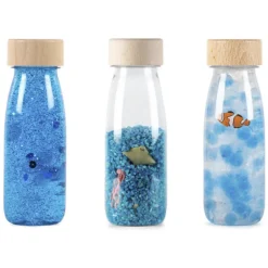 Petit Boum Lot de 3 Bouteilles Sensorielles Float Spy & Sound - Bleu Mer Poisson
