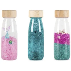 Petit Boum Lot de 3 Bouteilles Sensorielles Float & Sound - Turquoise Sirène Licorne