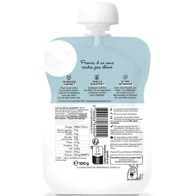 Popote Gourde Repas Bio Brassé Chèvre - 100 g