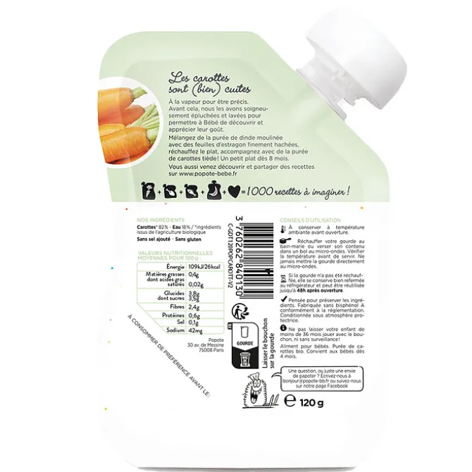 Popote Gourde Repas Bio Carotte - 120 g