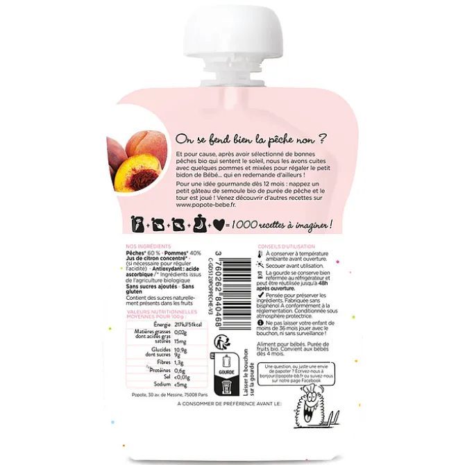 Popote Gourde Repas Bio Pêche - 120 g