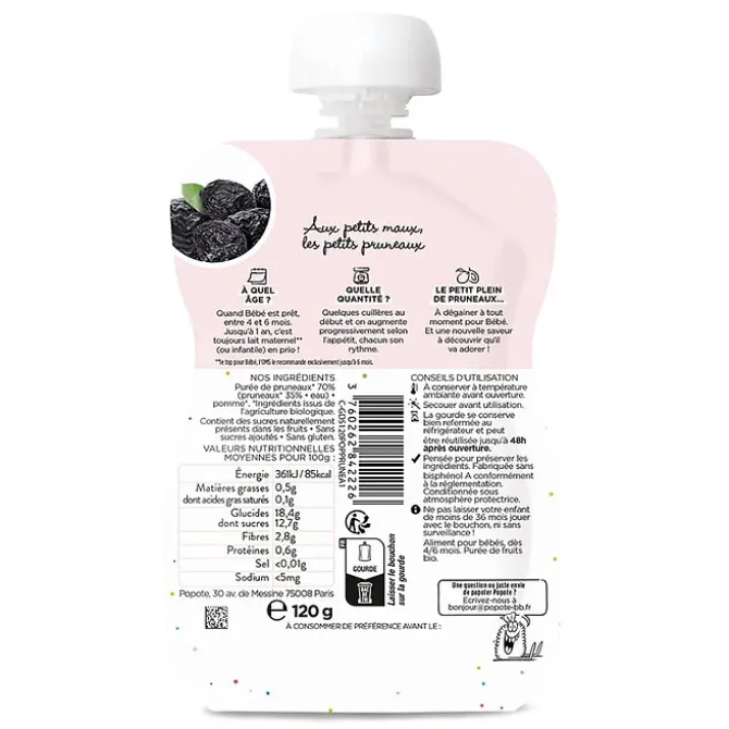 Popote Gourde Repas Bio Pruneaux - 120 g