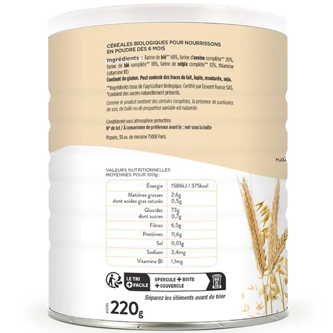 Popote Les Céréales Blé, Avoine et Seigle - 220 g
