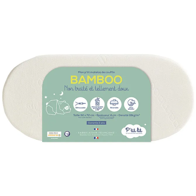 P'tit Lit Matelas Mon P'tit Matelas de Couffin Bambou Déhoussable - 32 x 72 cm