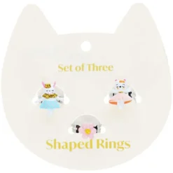 Rex London Lot de 3 Bagues Pailletées - Lapin, Chat et Fleur
