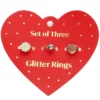 Rex London Lot de 3 Bagues Pailletées - Coeur
