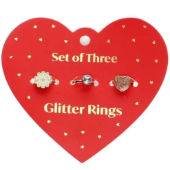 Rex London Lot de 3 Bagues Pailletées - Coeur